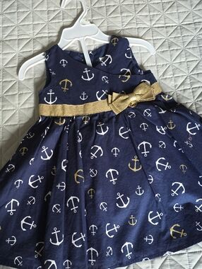 Maggie & Zoe Navy Anchor Print Dress with Gold Bow